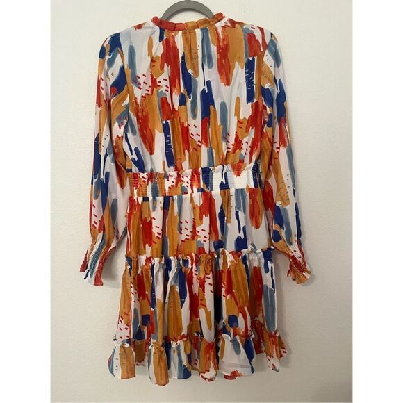 GSTQ Womens Casual Long Sleeve Smocked Ruffle Layer Tunic Dress Swing Mini Dress - Picture 8 of 10